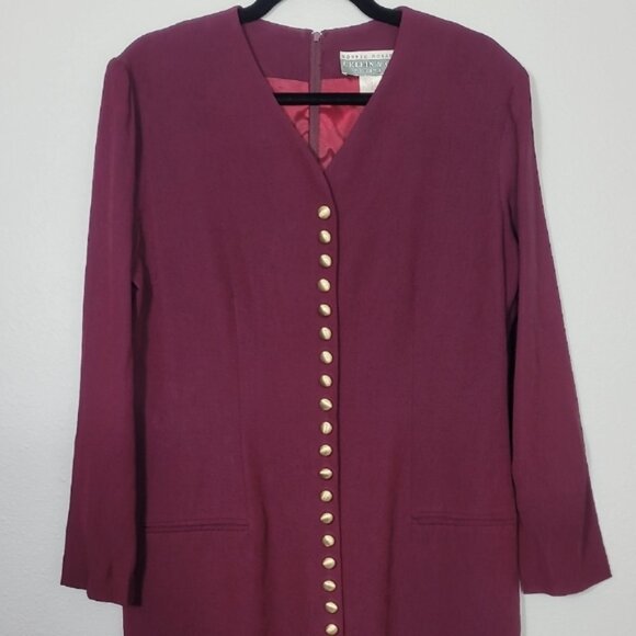Vintage Ronnie Rosado Office Dress Size 10 Burgundy Long Sleeve Gold Buttons - Picture 7 of 9